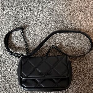 Steve Madden Black Quilted Chain-Accent Crossbody